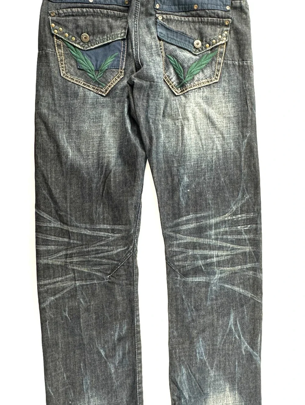 AKOO Men's Denim Jeans Dark Wash Straight Fit Embroidered Pocket Size 36x34